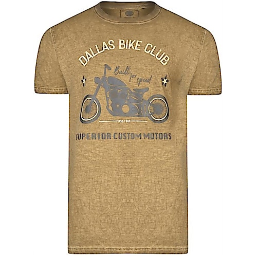 KAM Dallas Bike Club Print T-Shirt Khaki